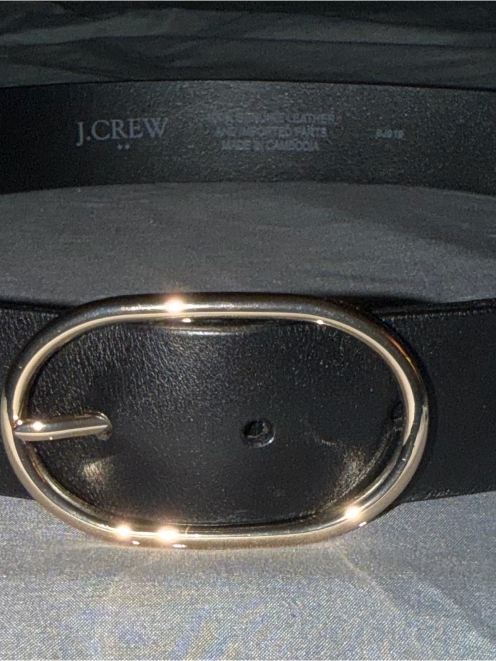J.Crew Women’s  Black Leather Belt with Gold Oval Buckle